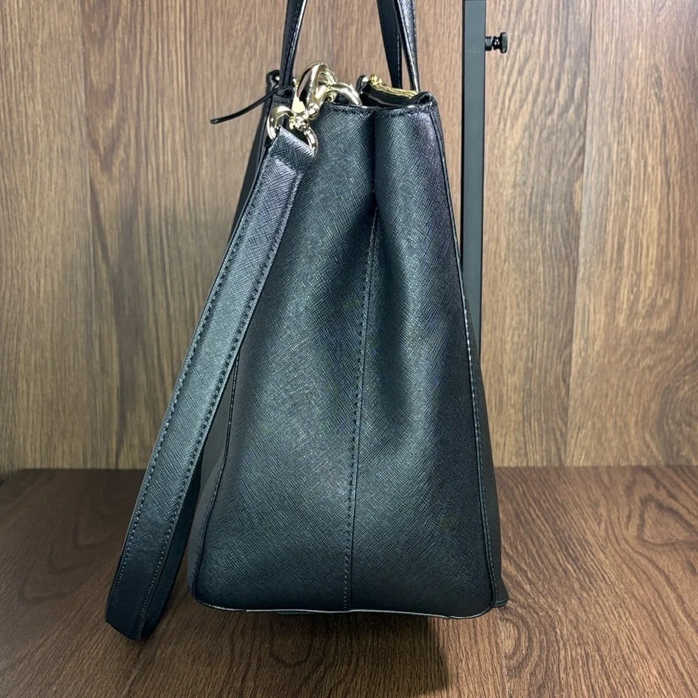 Kate Spade Black Saffiano Leather Zip Top Structured Tote Bag